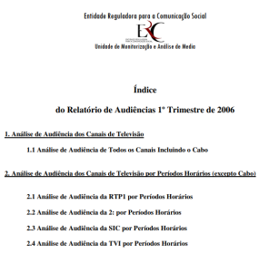 Relatórios Trimestrais sobre as Audiências (2006)