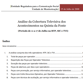 Relatório sobre Análise da Cobertura Televisiva dos Acontecimentos na Quinta da Fonte