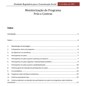 Relatório sobre a Monitorização do Programa Prós e Contras